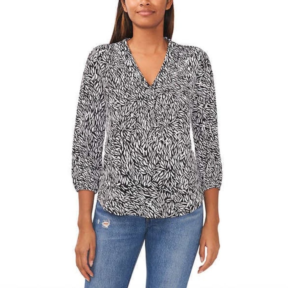 NWoT Vince Camuto Women's V-Neck Blouse Top Black/White Floral Size S $60 Z895